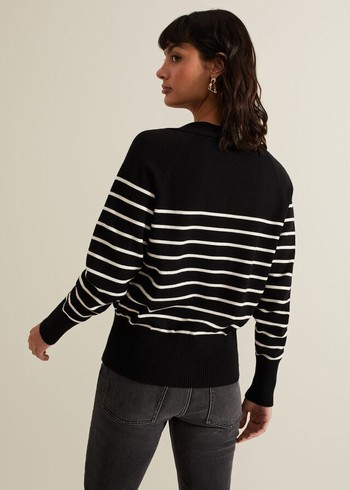 Phase Eight Nina V Neck Stripe Knitwear Black/White USA | 8056421-PC